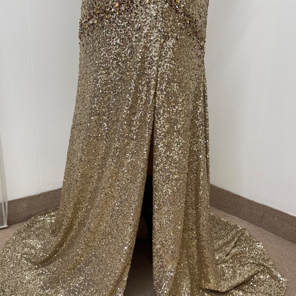 Val Stefani Moonlight Design Gold Sequin Strapless Gown Size 8 Prom Pageant NWT - Picture 8 of 13